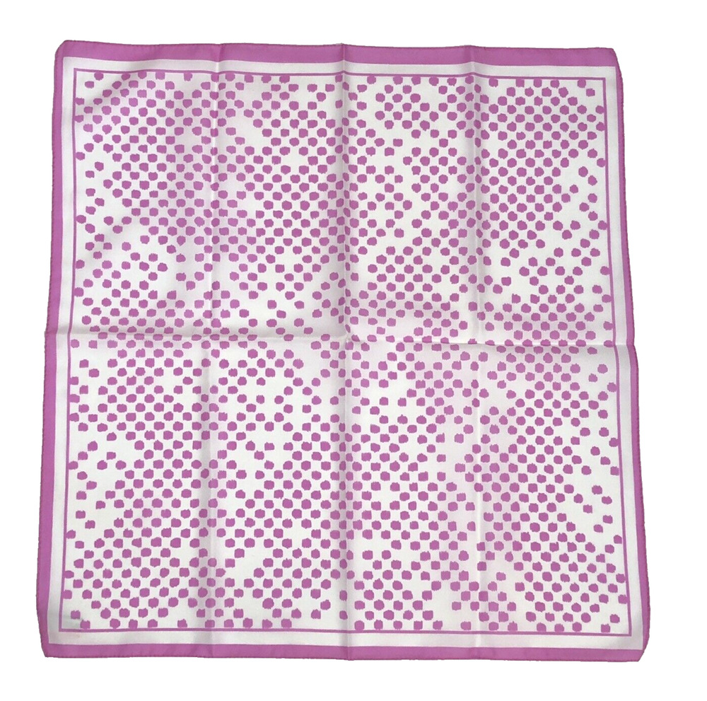 Vintage 19" Square Scarf, Pink and White Geometric Polka Dots Made in Italy